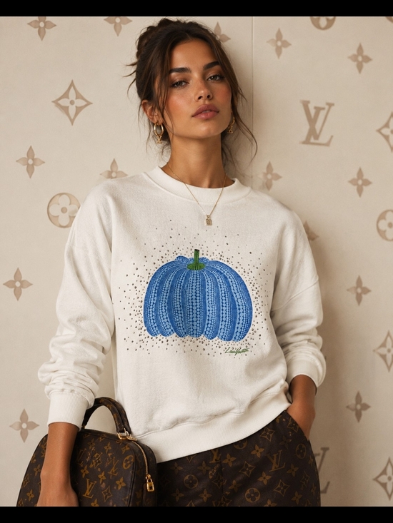 Louis Vuitton Sweaters - RARE AUTH Louis Vuitton Yayoi Kusama Collab Crewneck Sweater with Blue Pumpkin